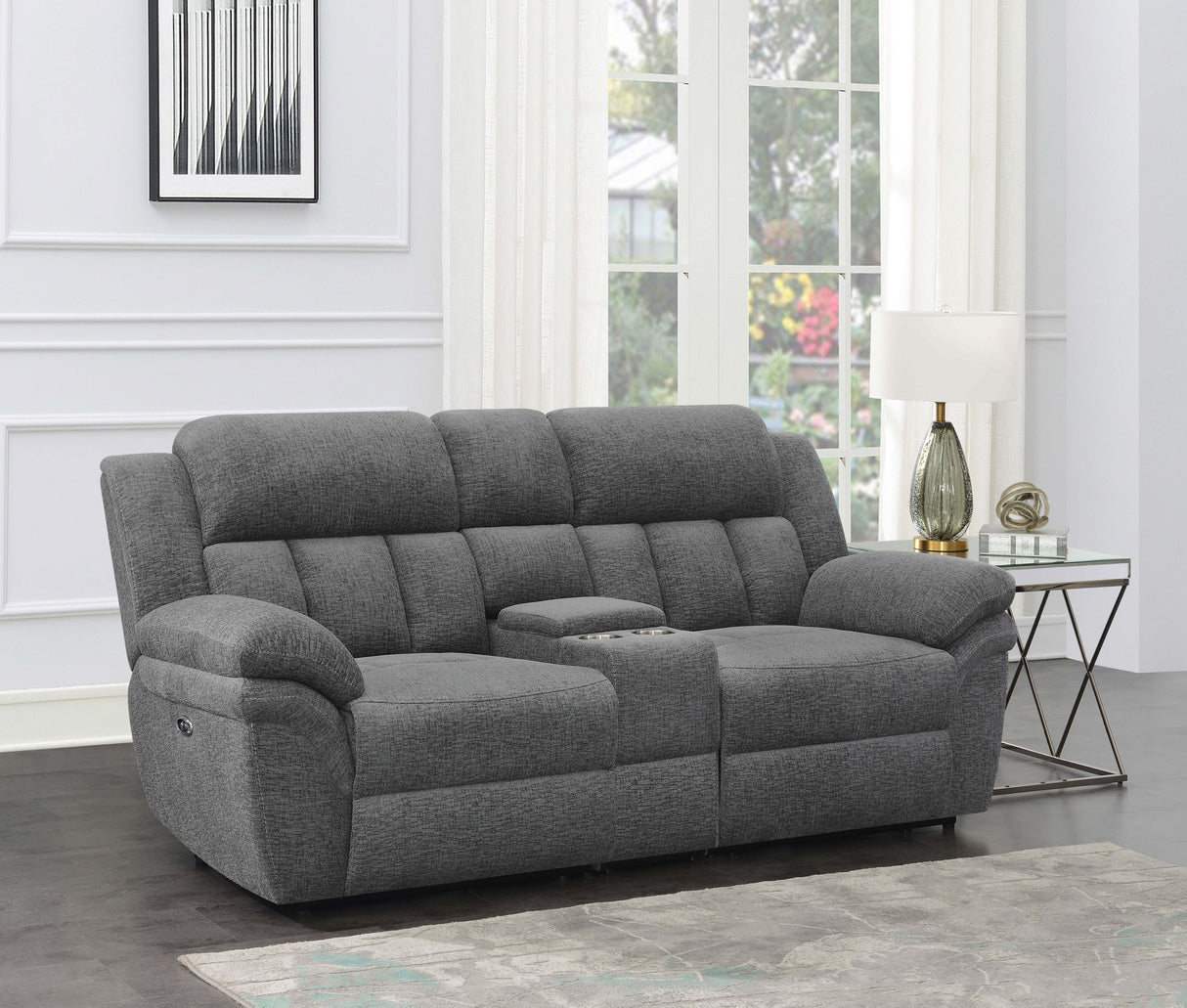 Bahrain Upholstered Power Loveseat in Charcoal