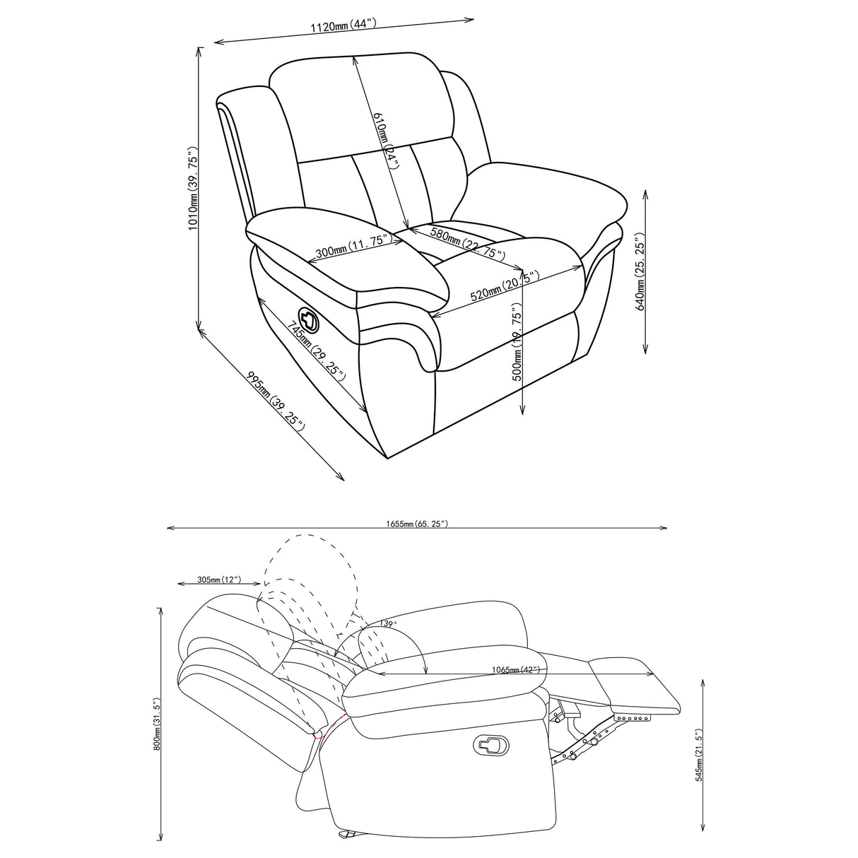 Bahrain Upholstered Glider Recliner - Charcoal
