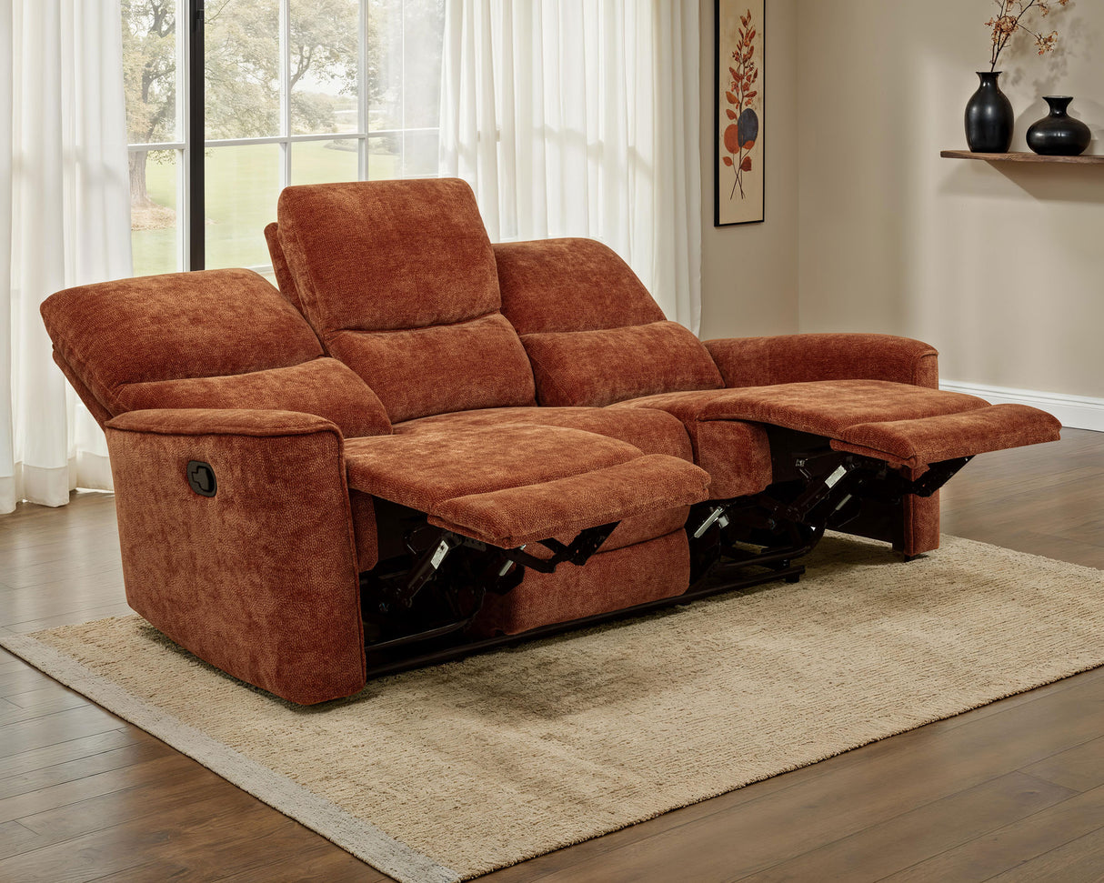 Navarro Chenille Upholstered Reclining Sofa, Burnt Orange