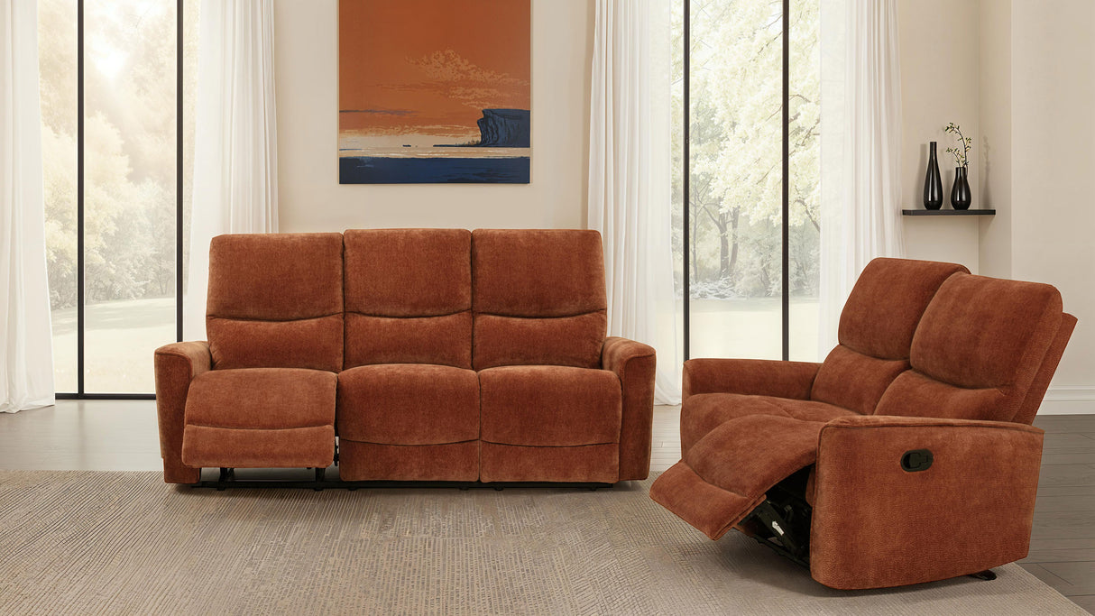 Navarro Chenille Upholstered Reclining Sofa, Burnt Orange