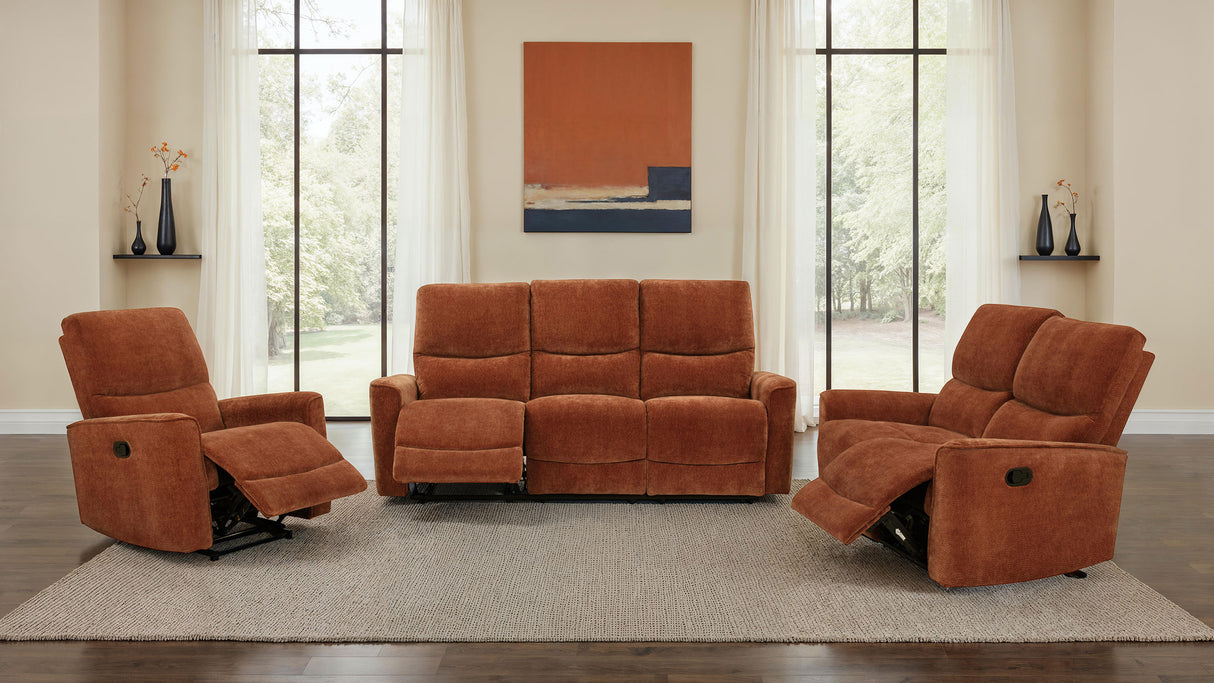 Navarro Chenille Upholstered Glider Recliner, Burnt Orange