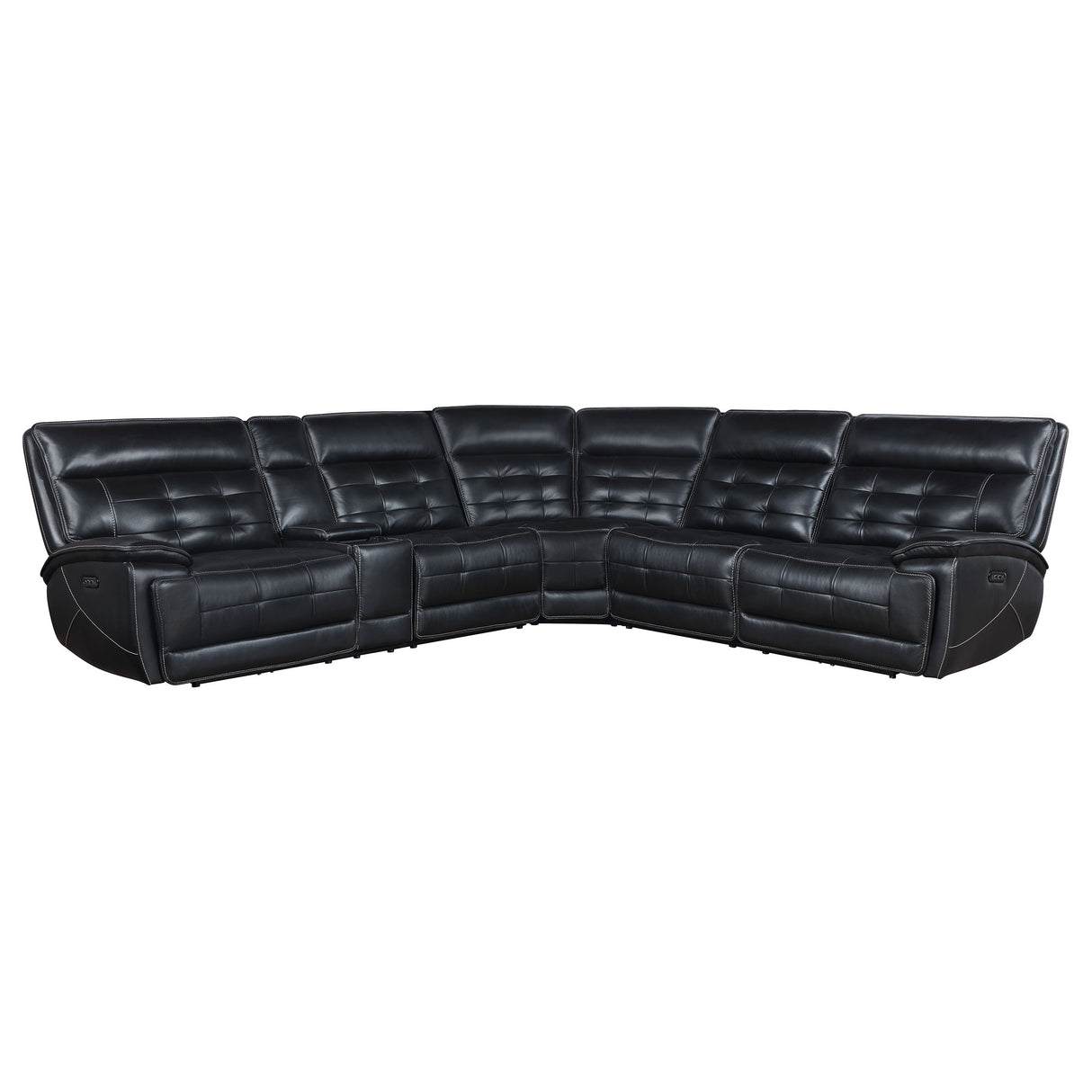 Hewitt Leather Dual Power Reclining Sectional Sofa, Black