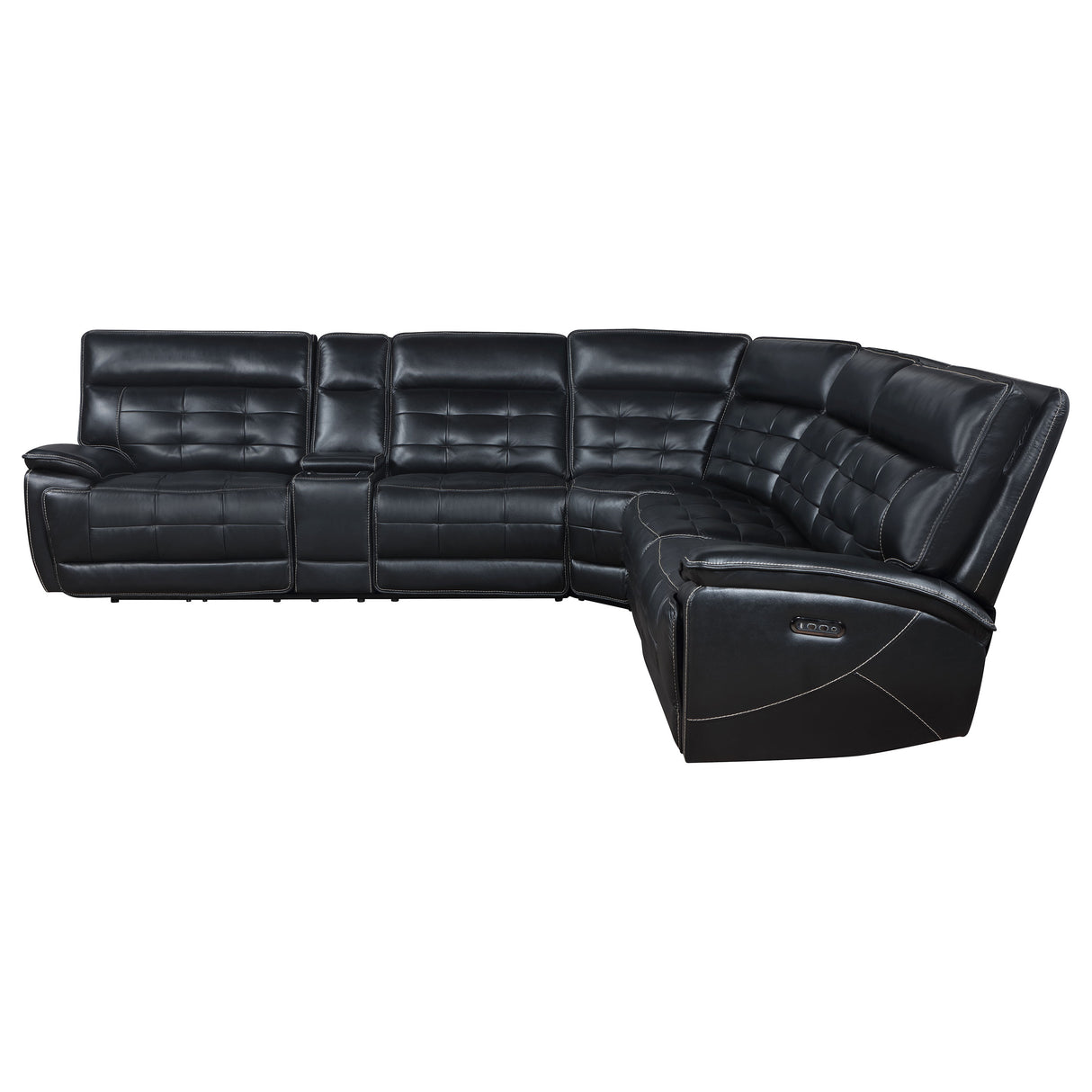 Hewitt Leather Dual Power Reclining Sectional Sofa, Black