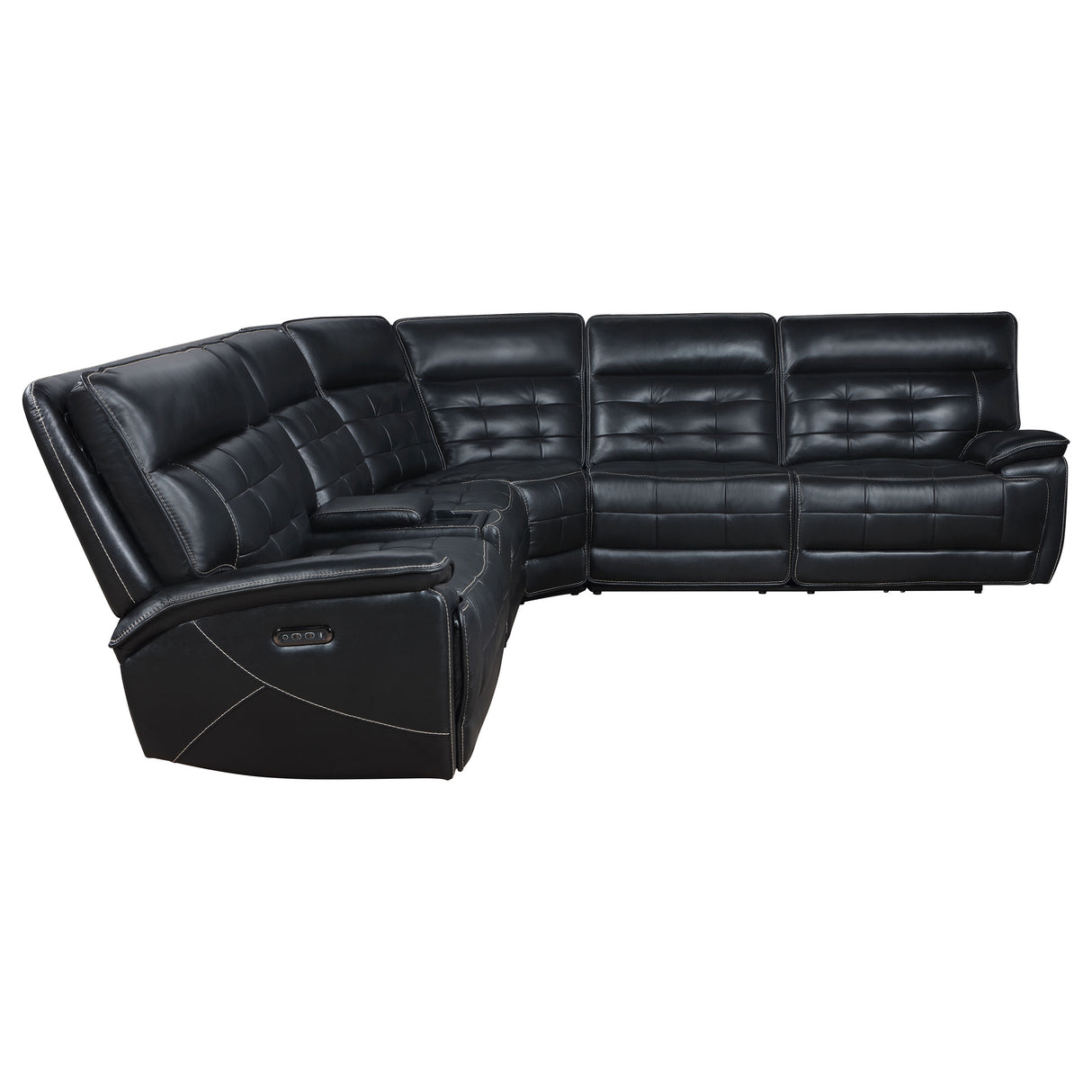 Hewitt Leather Dual Power Reclining Sectional Sofa, Black