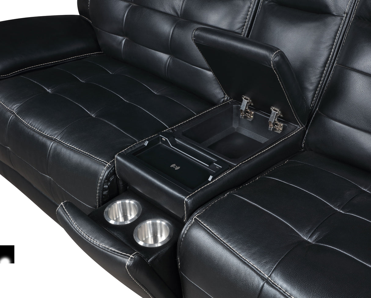 Hewitt Leather Dual Power Reclining Sectional Sofa, Black