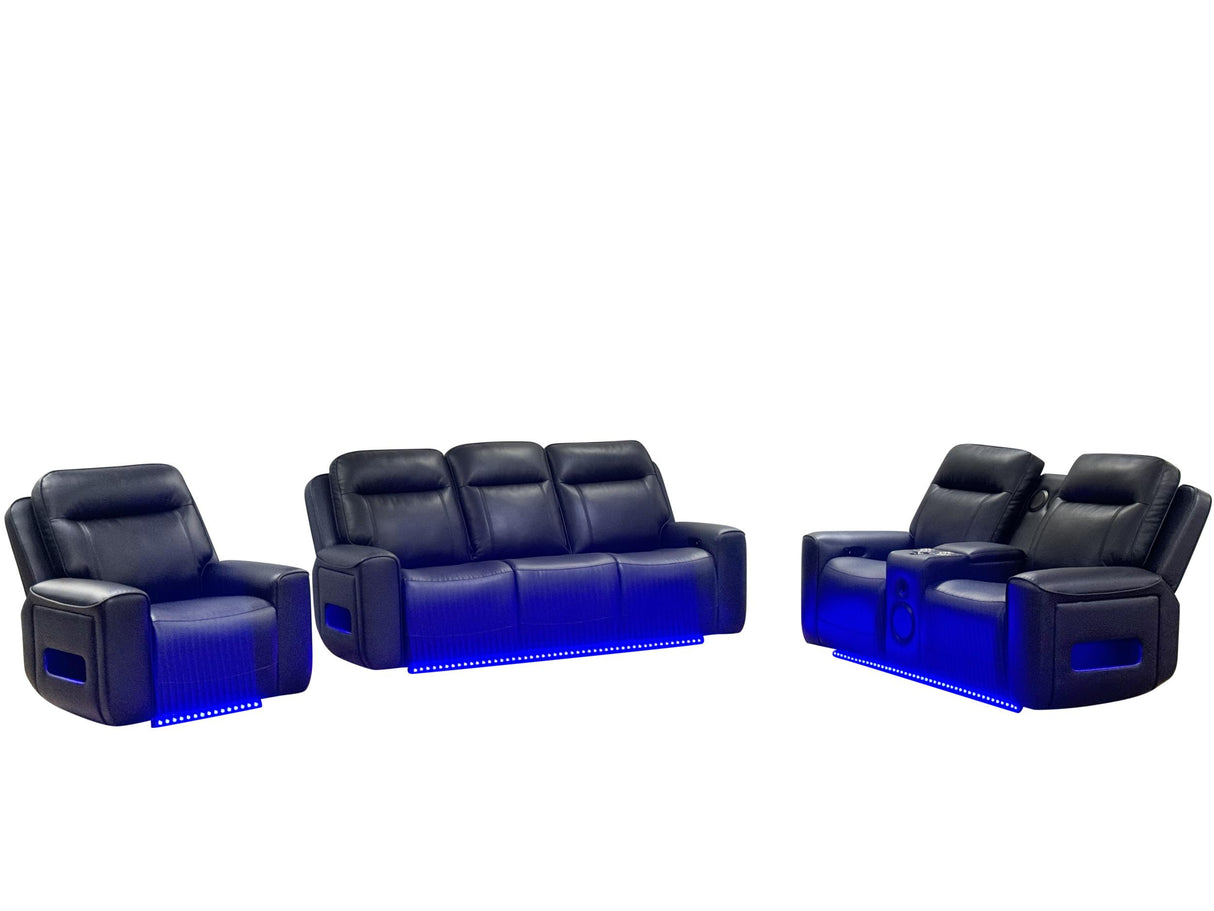 Black Leatherette Power Reclining Sofa with Adjustable Headrest