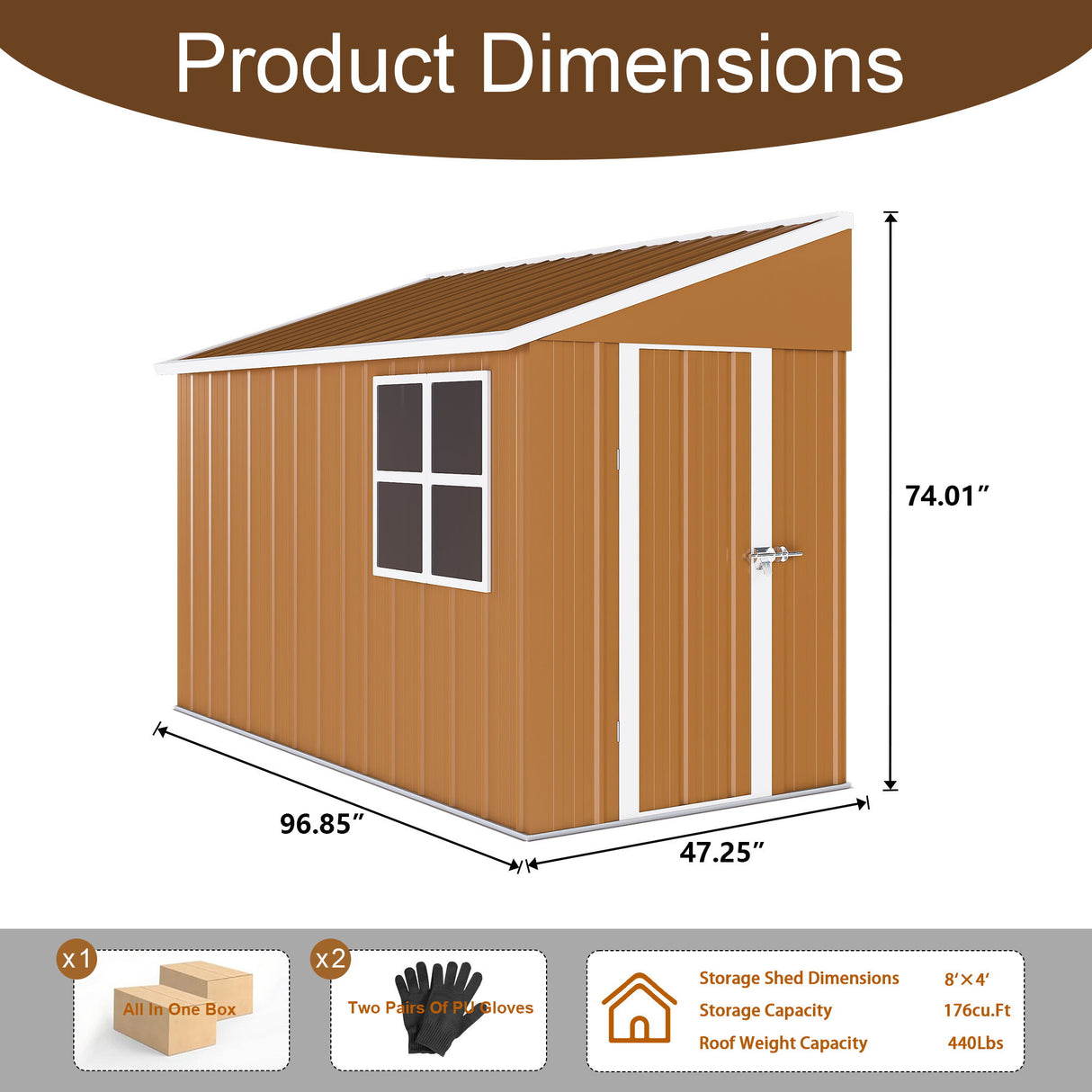 Storage Shed Garden Building Heavy Duty Weatherproof Iron 8x4ft Brown