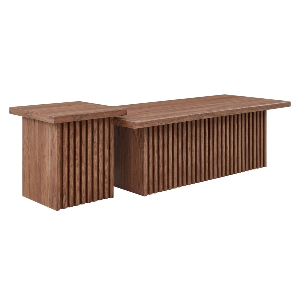 61 Inch Mid - Century Slat - Base Nesting Coffee Table Set - Coffee Tables available at Alpine Outlets in Denver