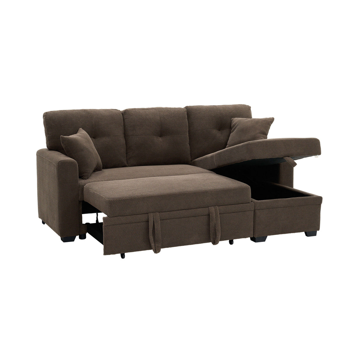 Sleeper Sectional Sofa With Pull Out Bed, Reversible Chaise, Hidden Storage
