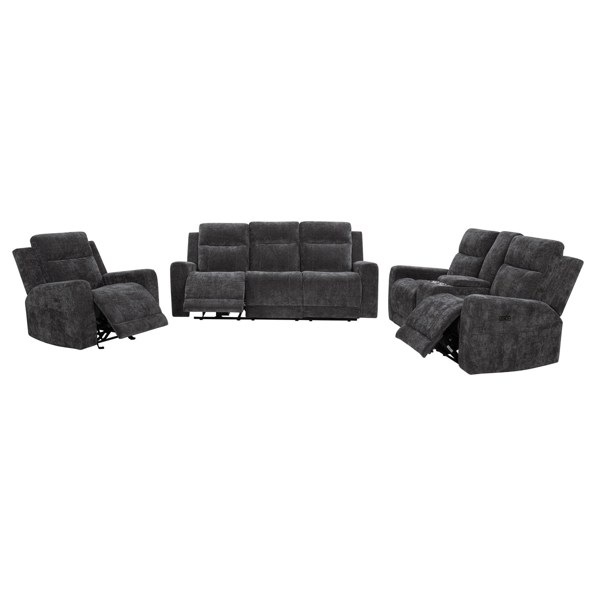 Kennett 3-Piece Chenille Power Reclining Sofa Set, Dark Grey