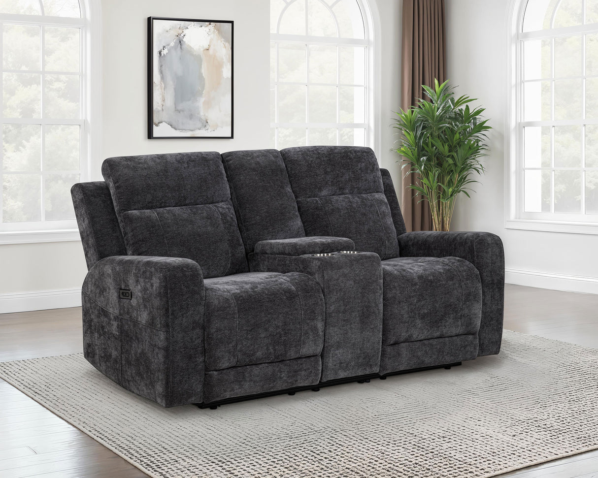 Kennett Chenille Power Reclining Loveseat in Dark Grey