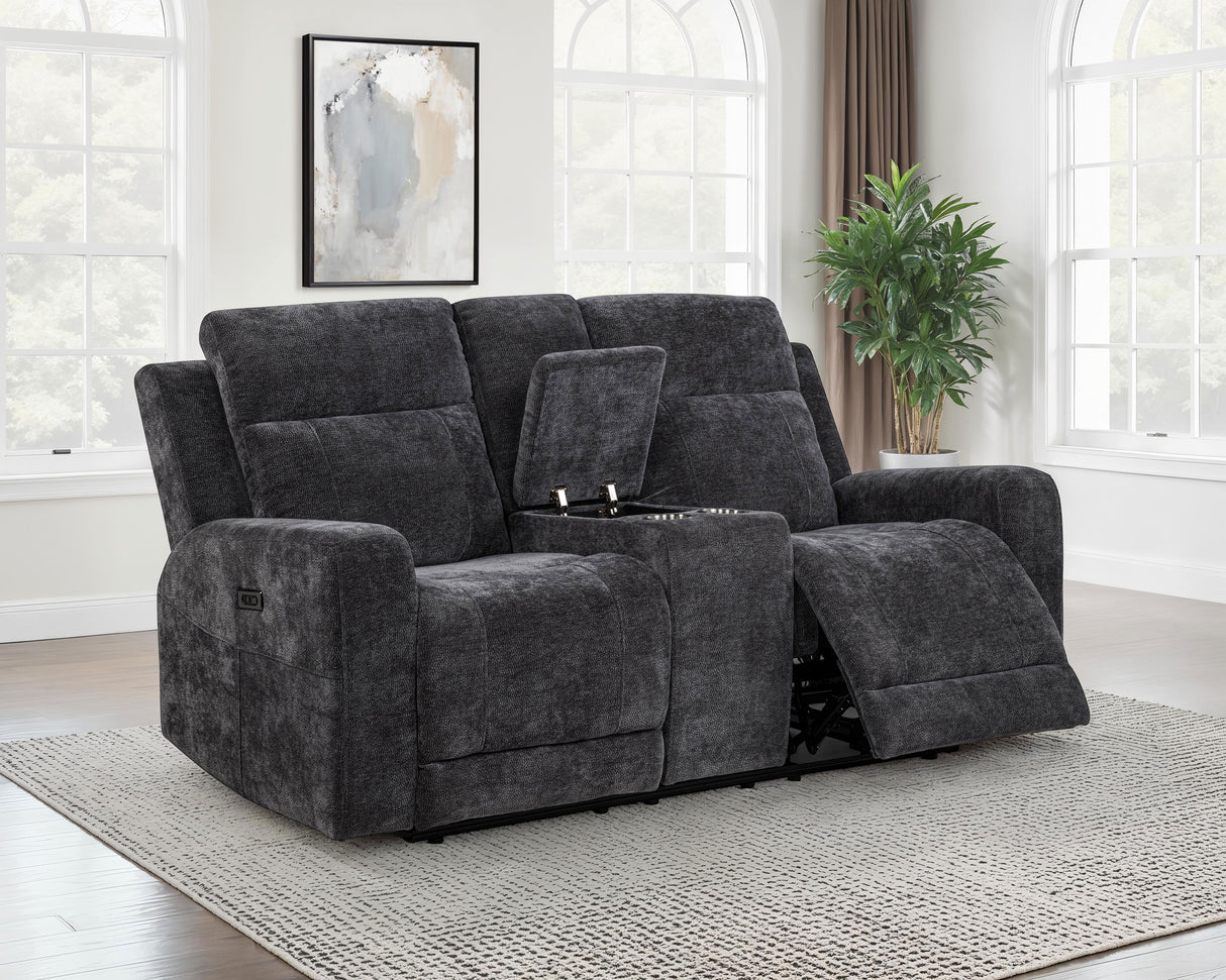 Kennett Chenille Power Reclining Loveseat in Dark Grey