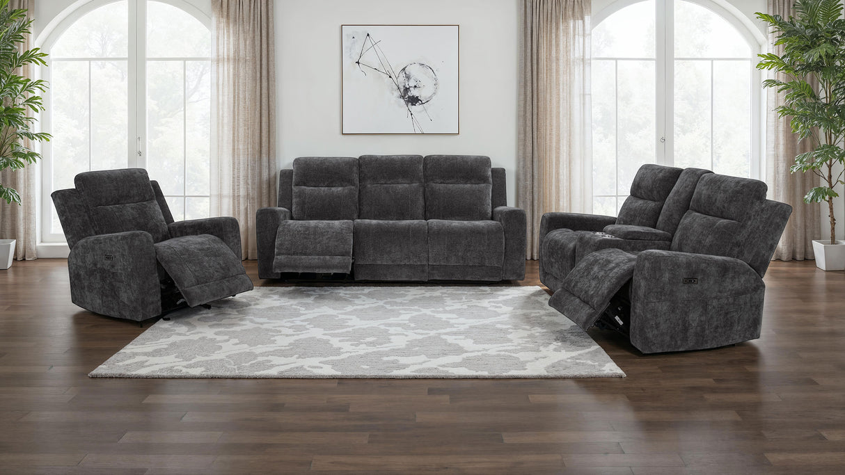 Kennett Chenille Power Reclining Loveseat in Dark Grey