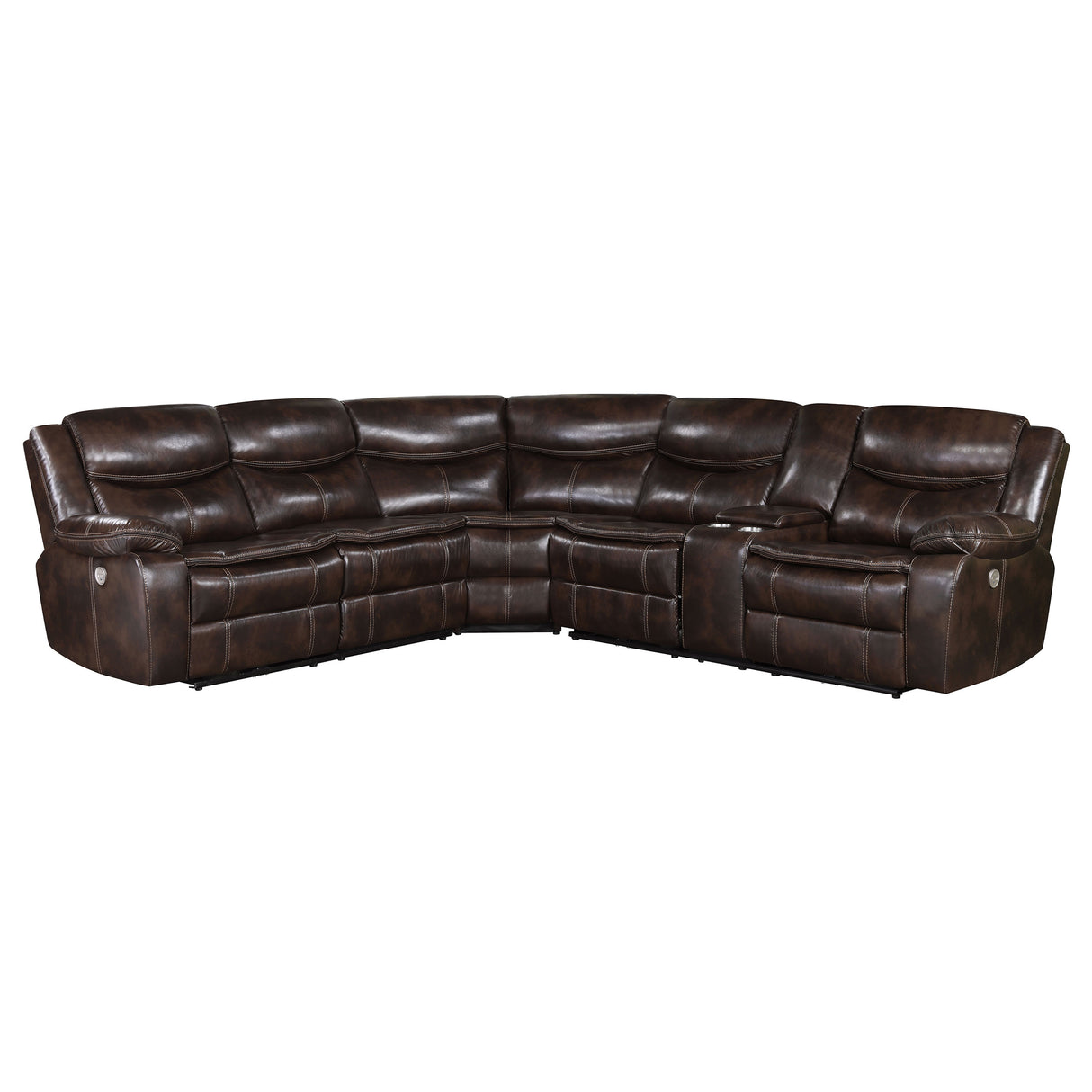 Sycamore Upholstered Power Reclining Sectional - Dark Brown