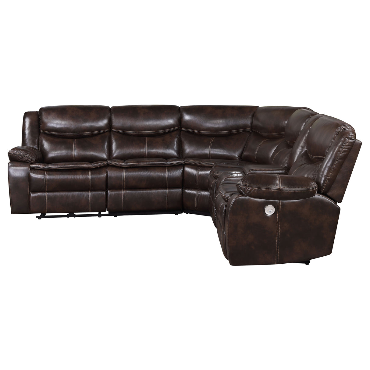 Sycamore Upholstered Power Reclining Sectional - Dark Brown