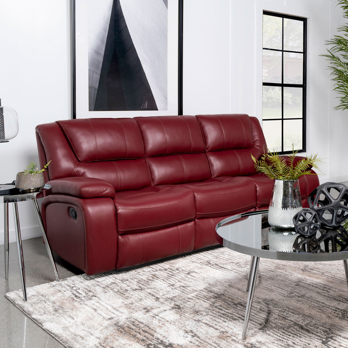 Camila Upholstered Motion Reclining Sofa in Red