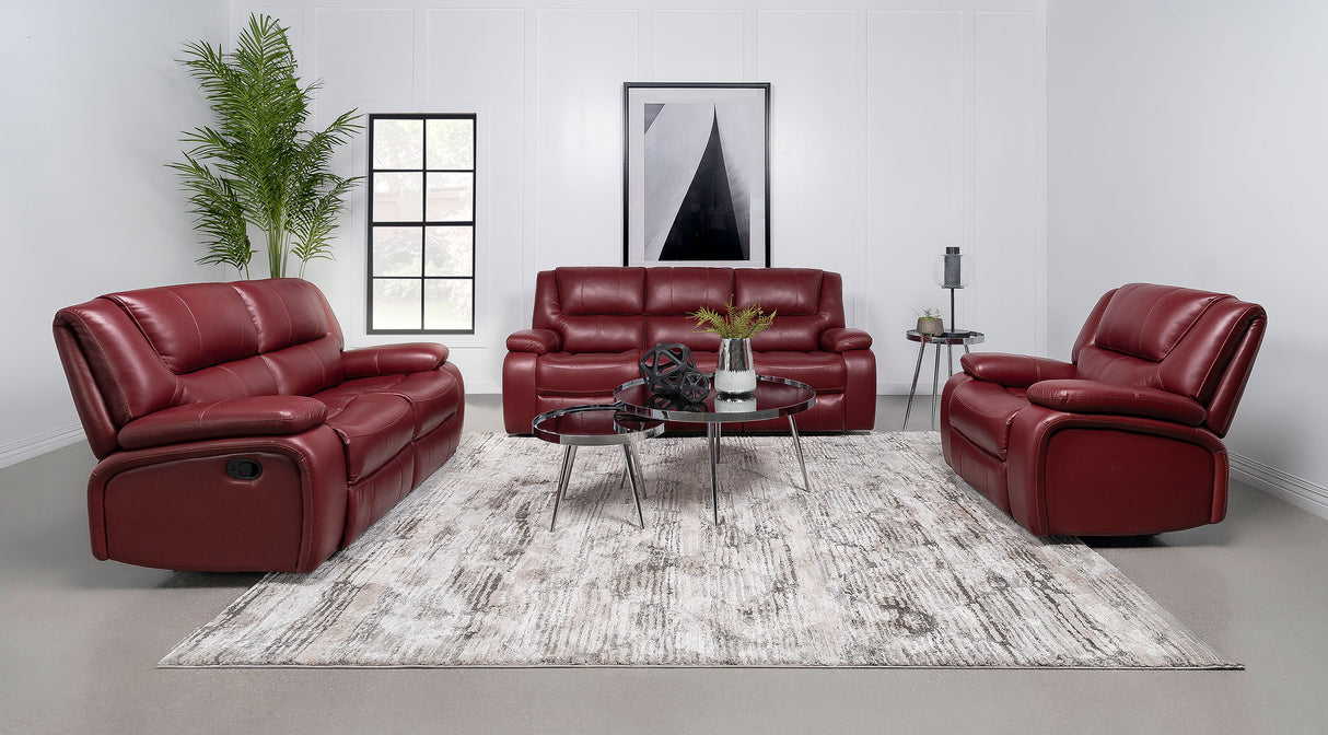 Camila Upholstered Motion Reclining Sofa in Red