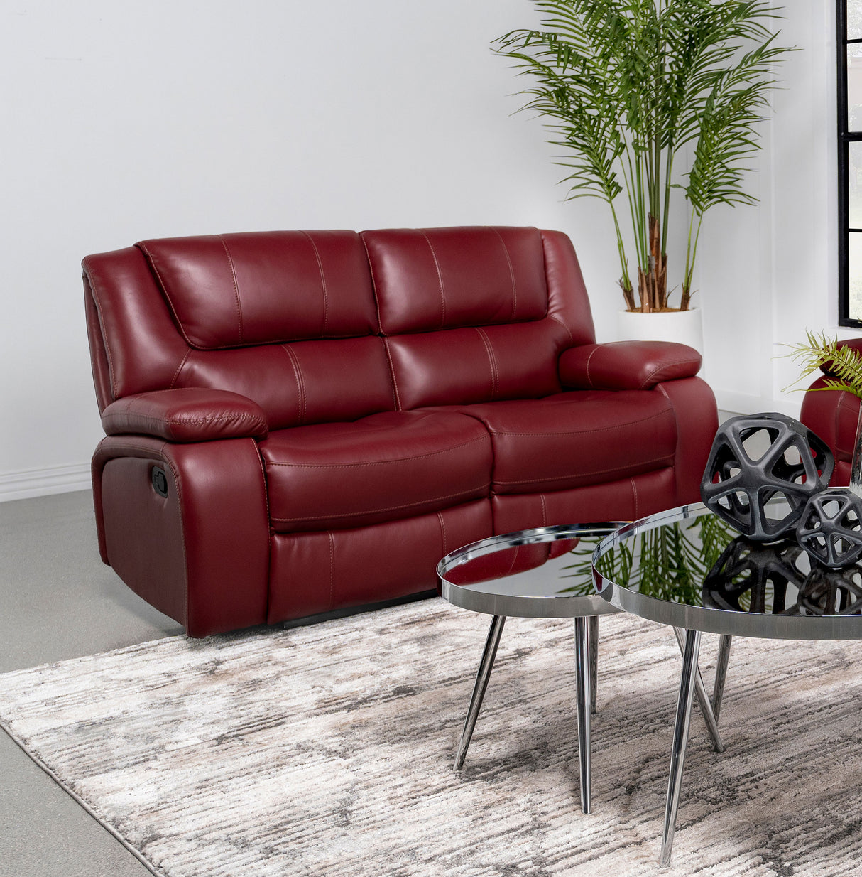 Camila Upholstered Motion Reclining Loveseat - Red