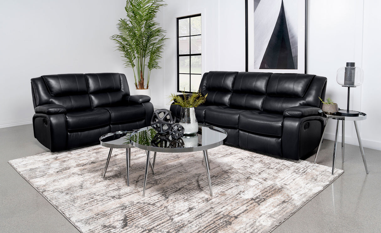 Camila 2-Piece Upholstered Reclining Sofa Set in Black
