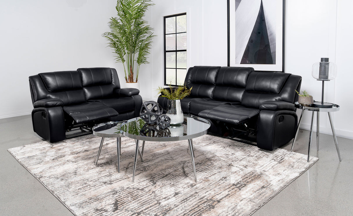 Camila 2-Piece Upholstered Reclining Sofa Set in Black