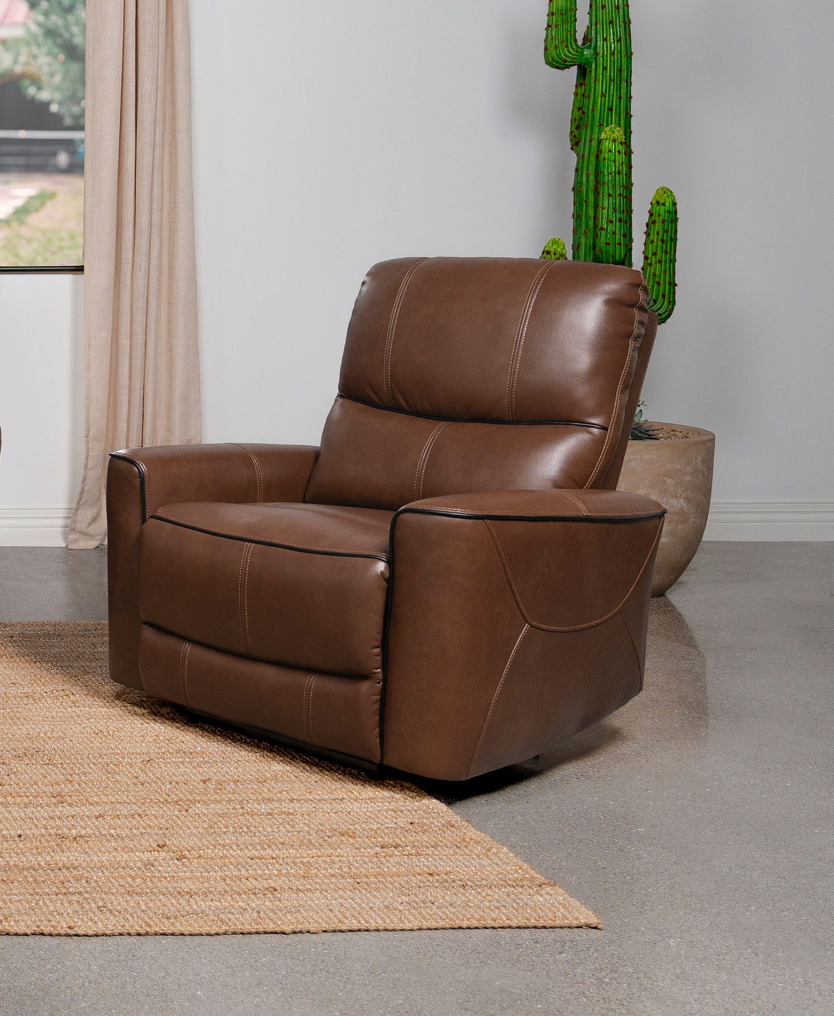 Greenfield Upholstered Power Recliner Chair in Saddle Brown