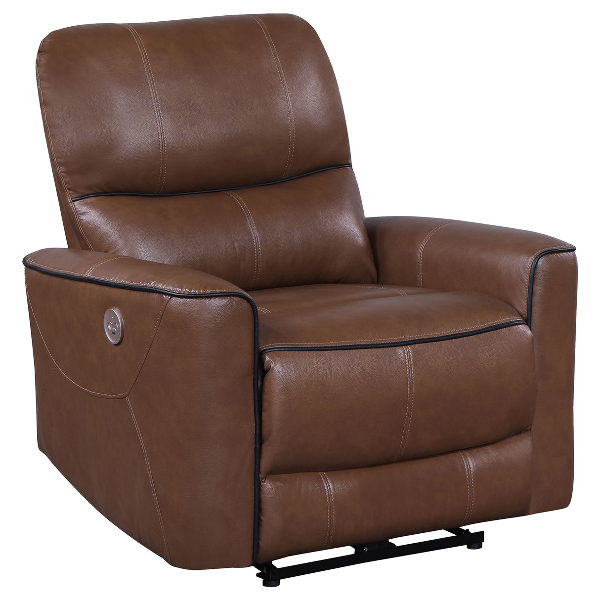 Greenfield Upholstered Power Recliner Chair in Saddle Brown