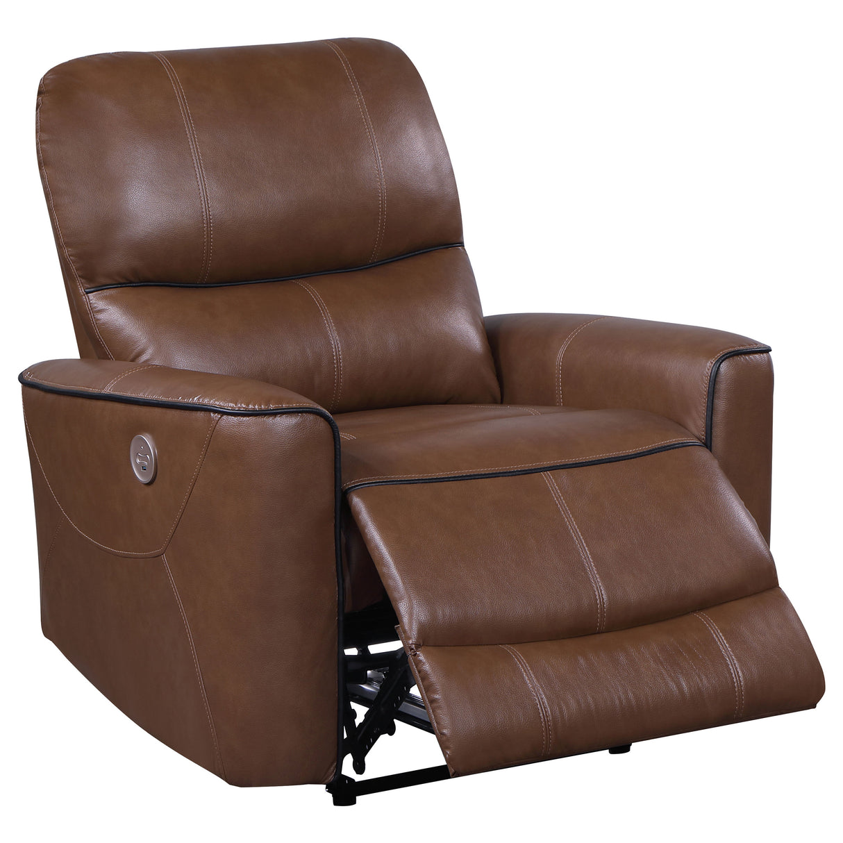 Greenfield Upholstered Power Recliner Chair in Saddle Brown