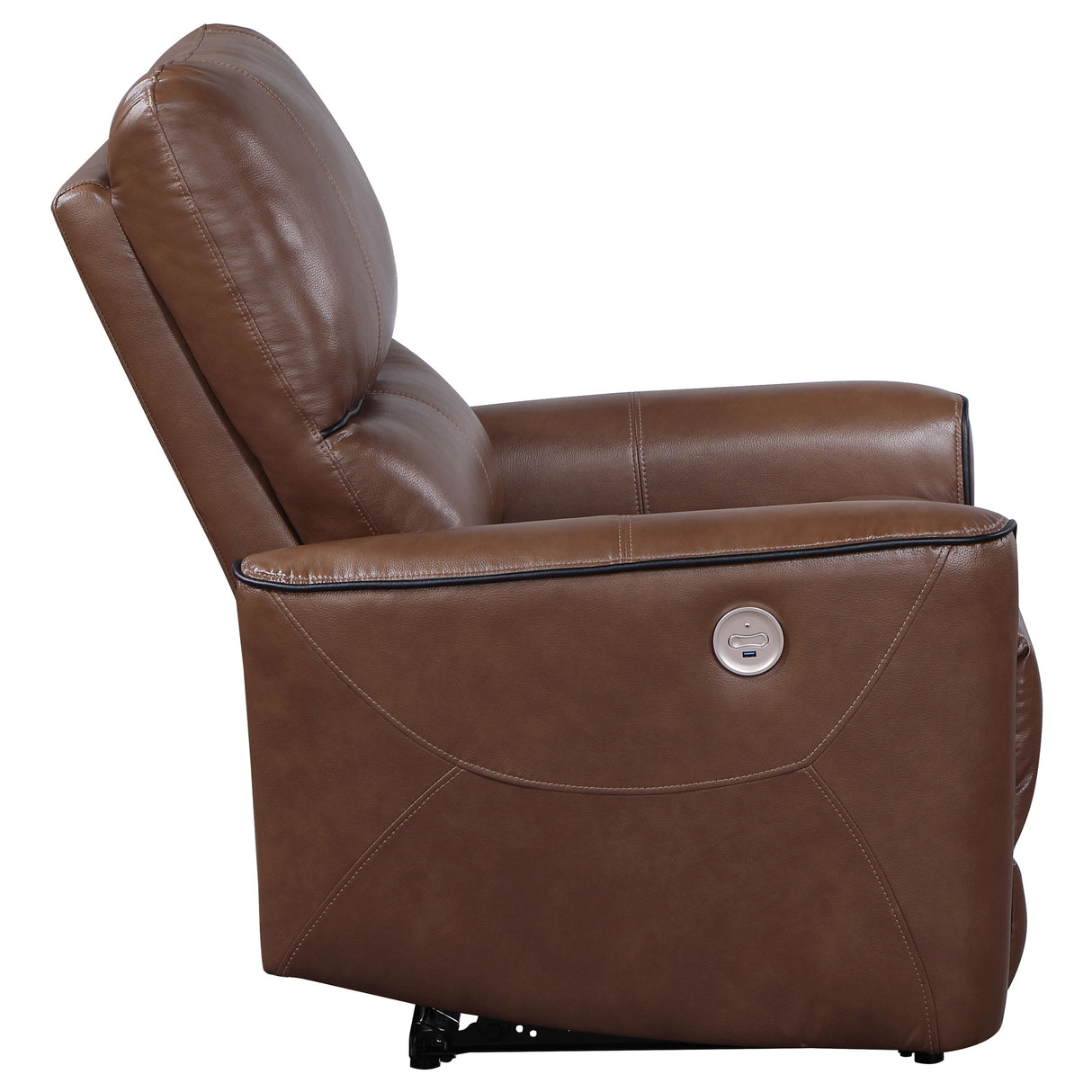 Greenfield Upholstered Power Recliner Chair in Saddle Brown