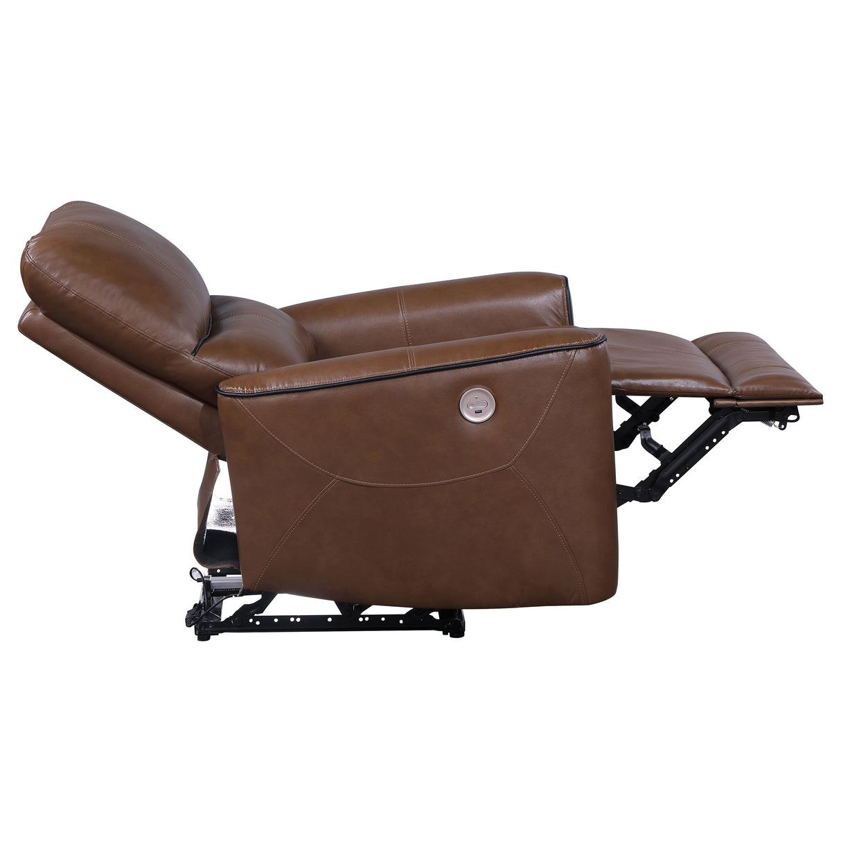 Greenfield Upholstered Power Recliner Chair in Saddle Brown