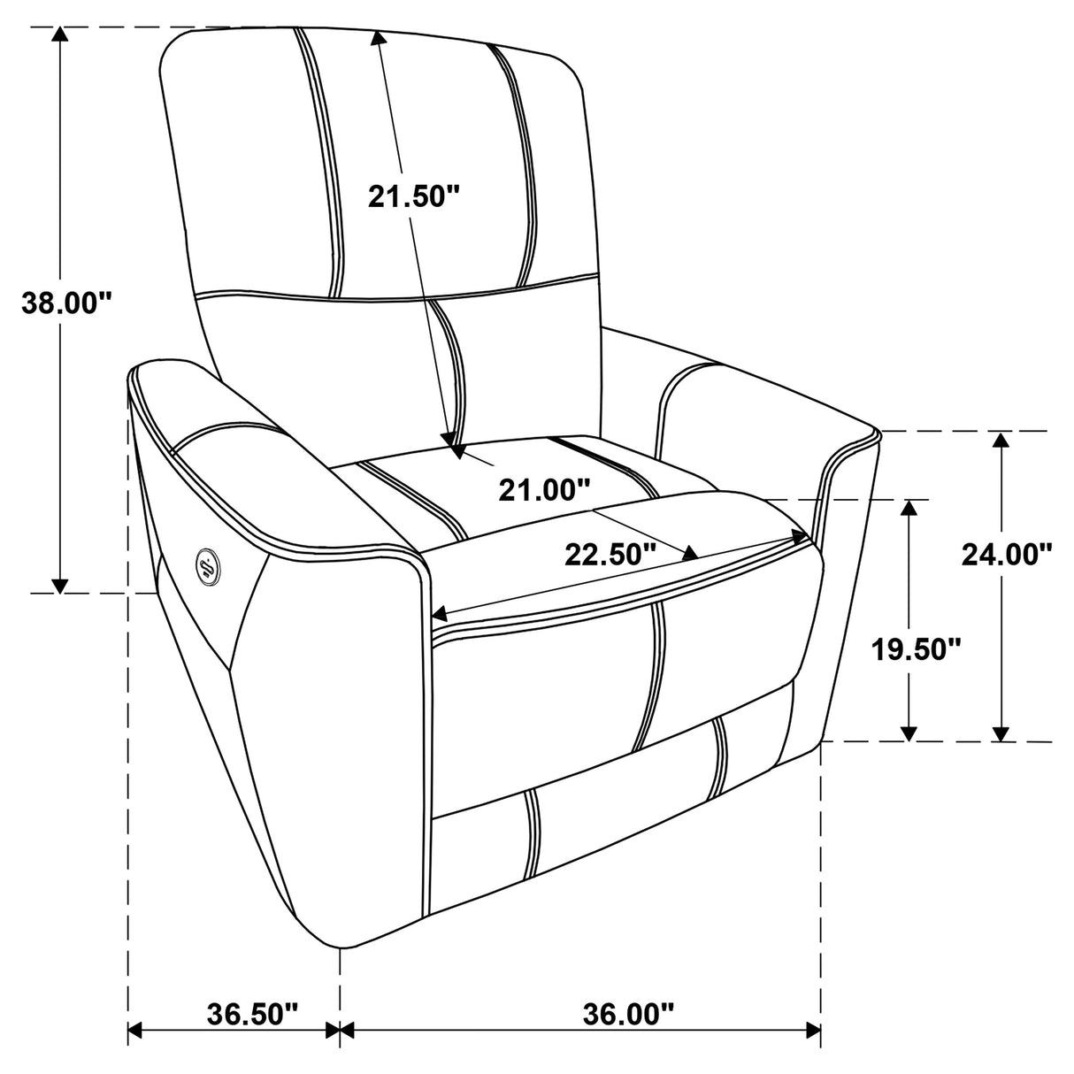 Greenfield Upholstered Power Recliner Chair in Saddle Brown