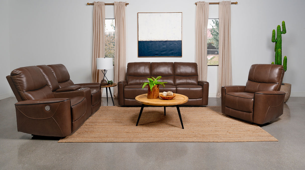 Greenfield Upholstered Power Recliner Chair in Saddle Brown