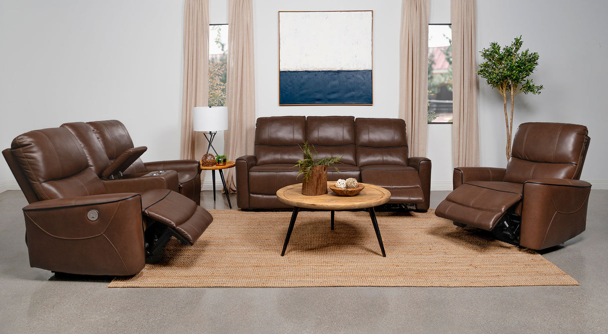 Greenfield Upholstered Power Recliner Chair in Saddle Brown