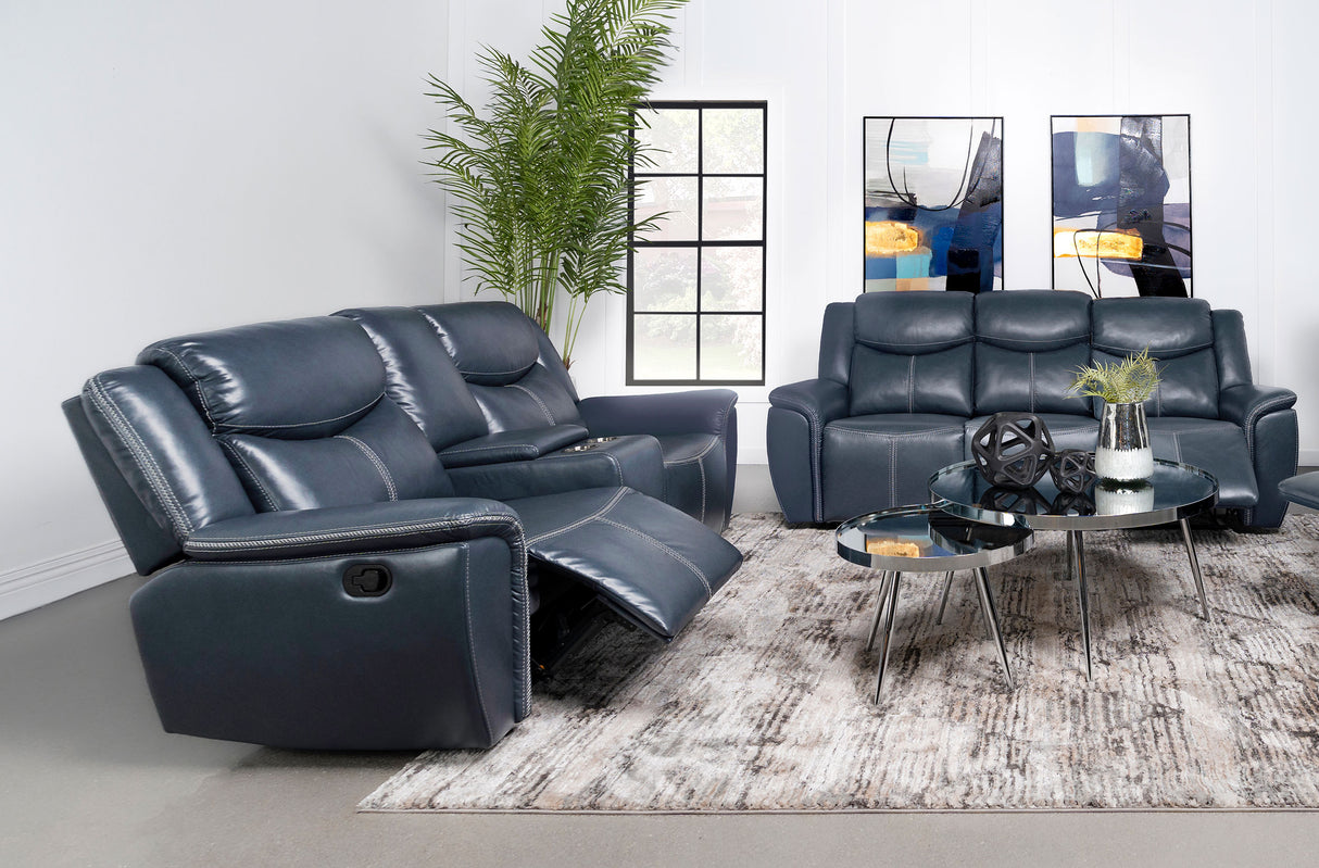 Sloane 2-Piece Blue Leatherette Reclining Sofa Set