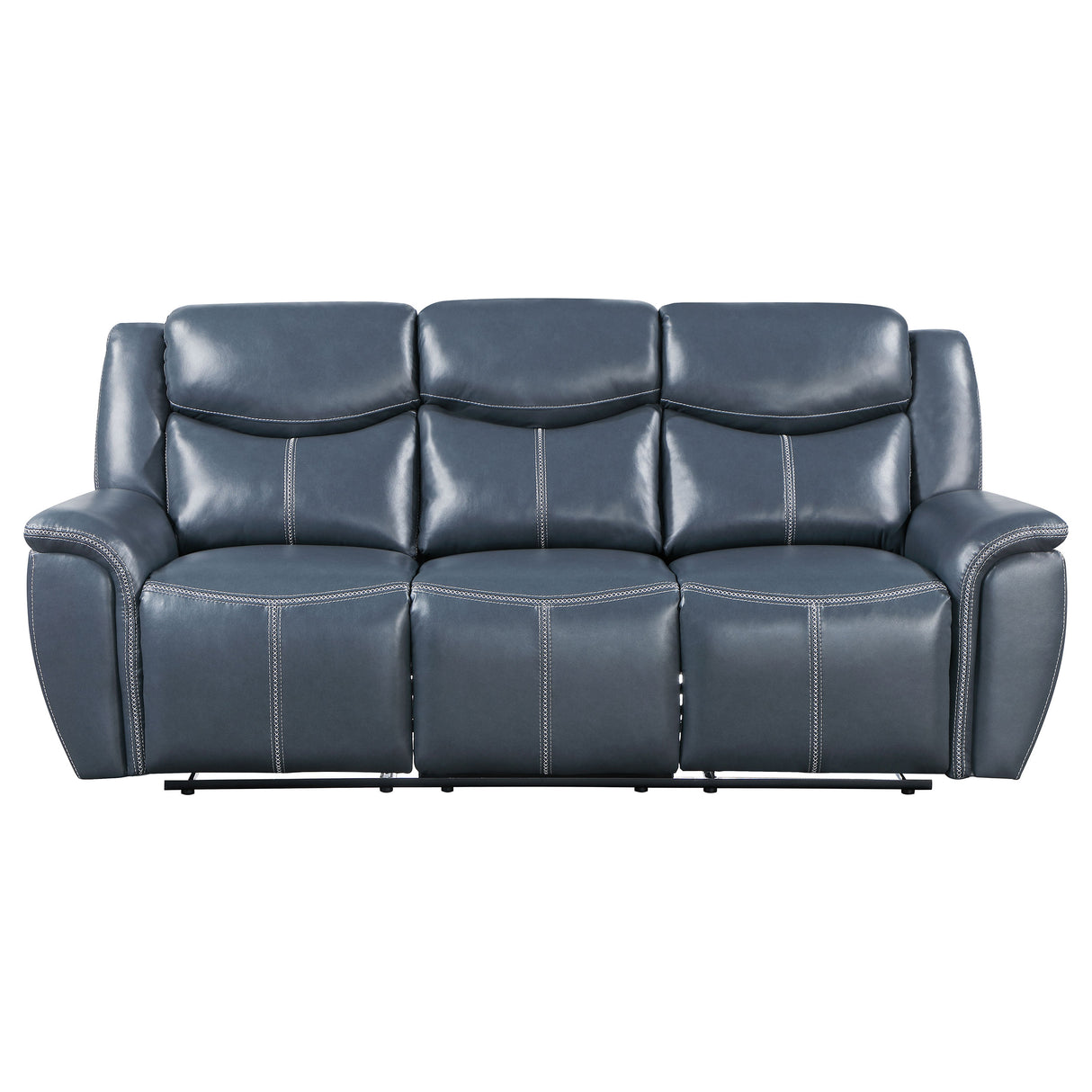 Sloane Blue Leatherette Reclining Sofa with Console