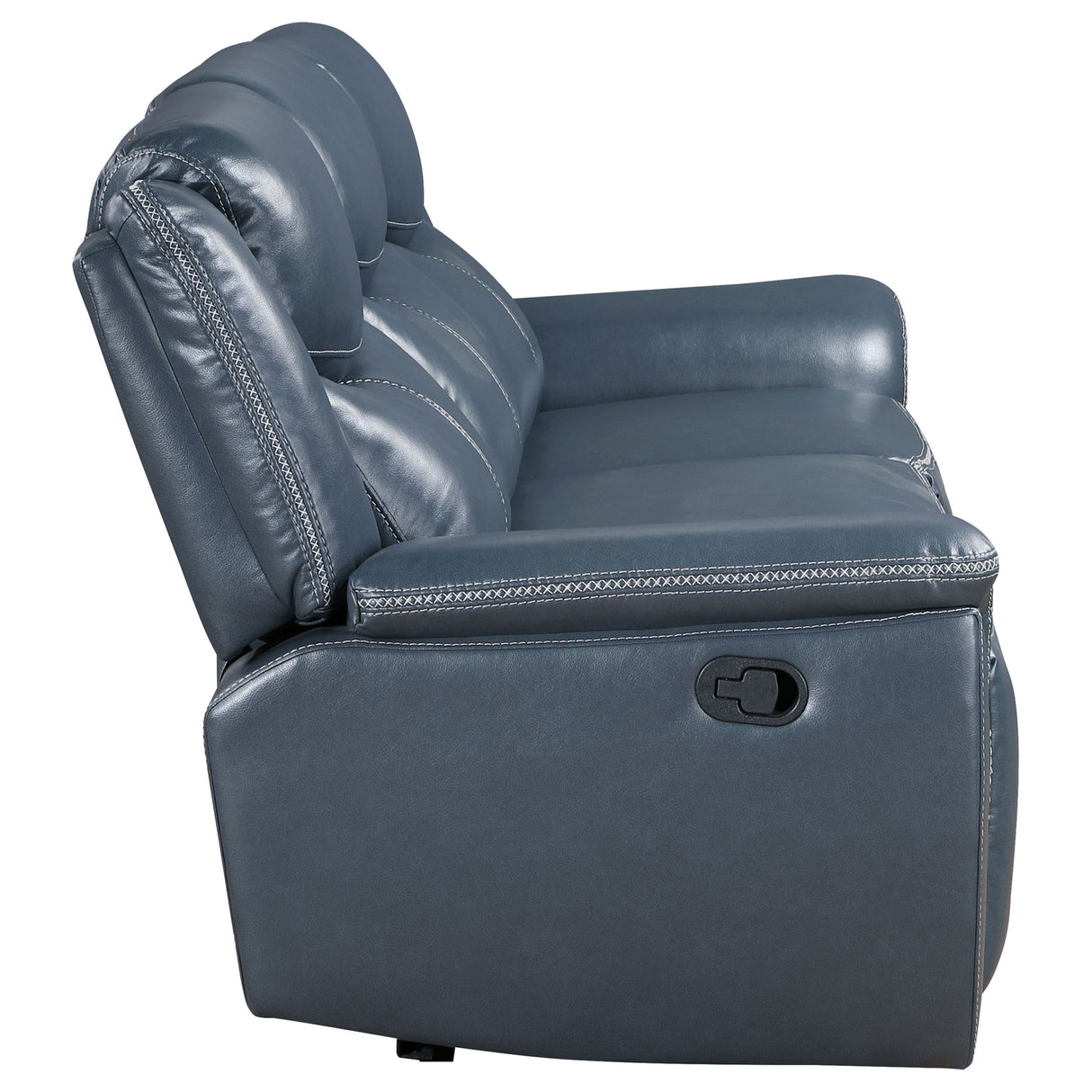 Sloane Blue Leatherette Reclining Sofa with Console