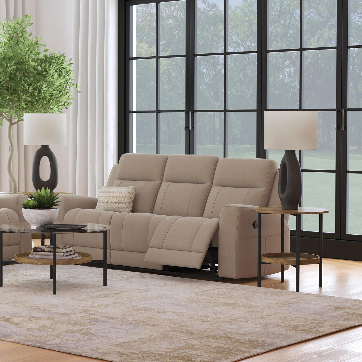Brentwood Upholstered Motion Reclining Sofa in Taupe