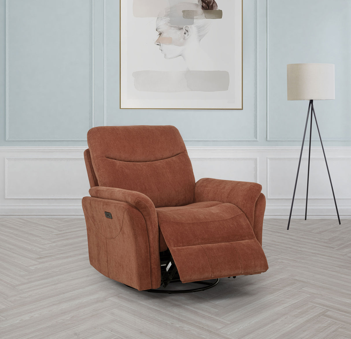 Adler Upholstered Power Swivel Glider Recliner in Rust