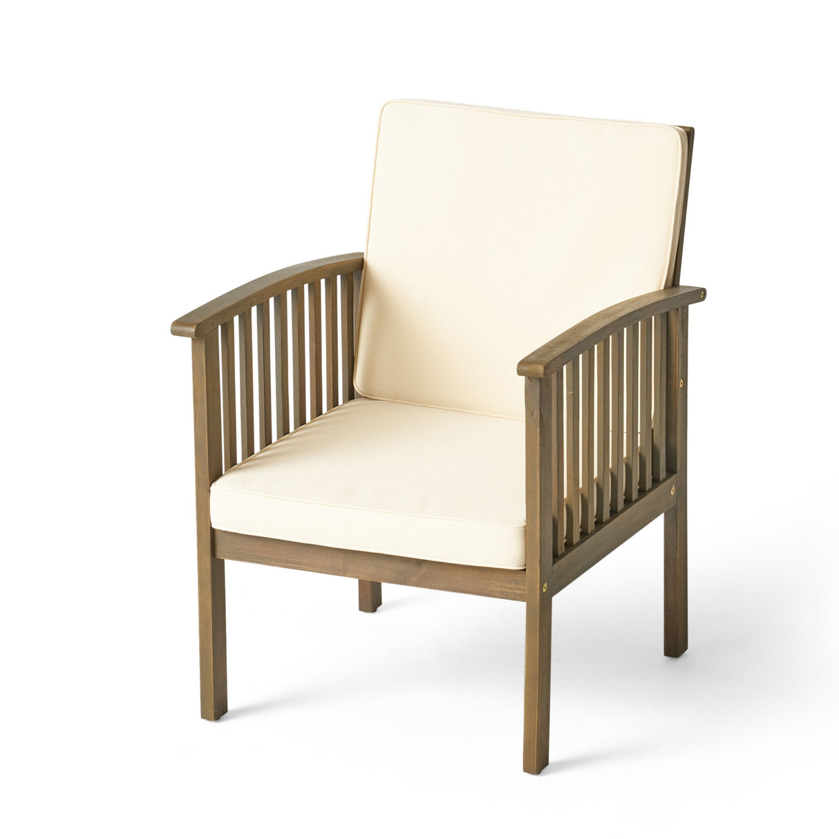Casa Acacia Wood Club Chairs (Set of 2) With Water Resistant Cushions - Gray / Cream