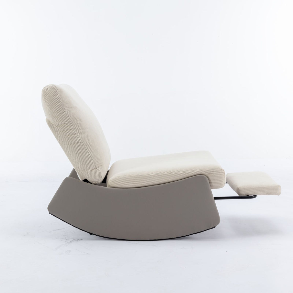 Modern Rocking Chair Recliner, Comfy Rocker Nursery Chair With Footrest, Accent Reading Chair, Upholstered Lounge Chair For Relaxing, Resting, Soft Padded Rocker For Indoor Living Room Bedroom - Gray / Beige