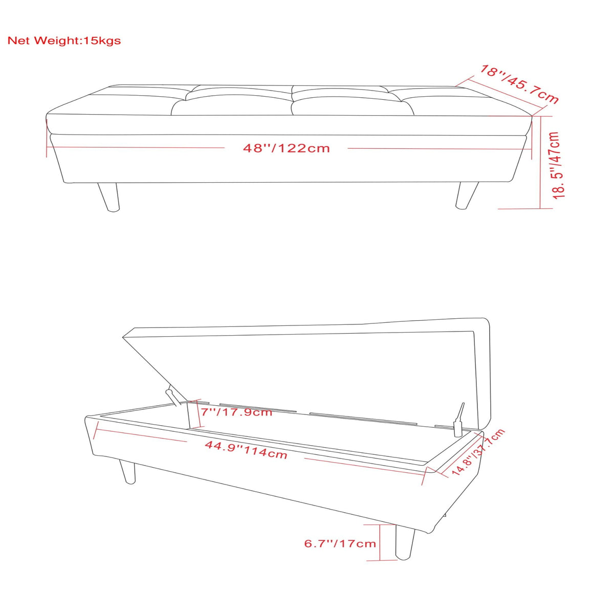Shay - Large Square Coffee Table Storage Ottoman Mid-Century Style