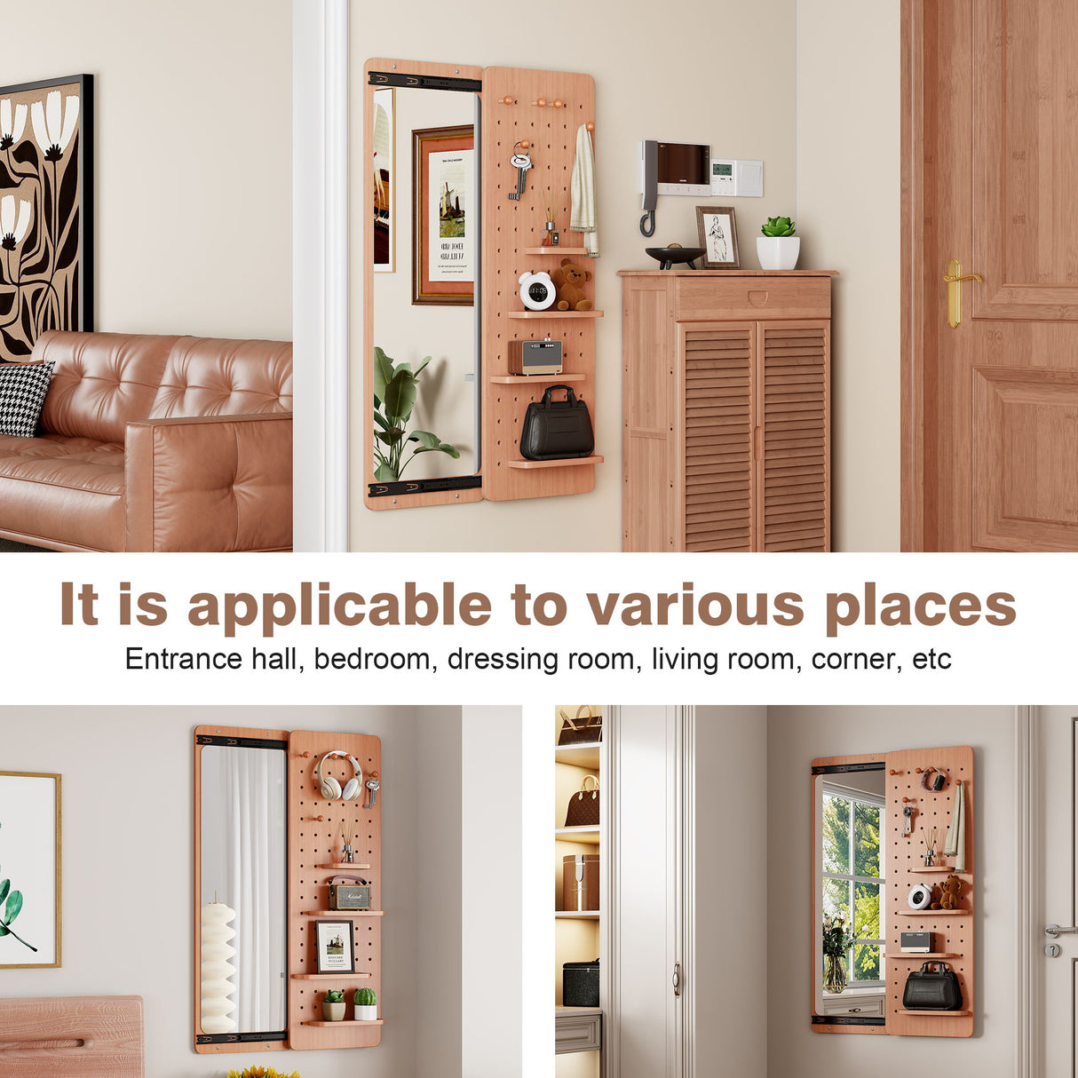 Wall Mounted Full Length Mirror With Shelf And Hook