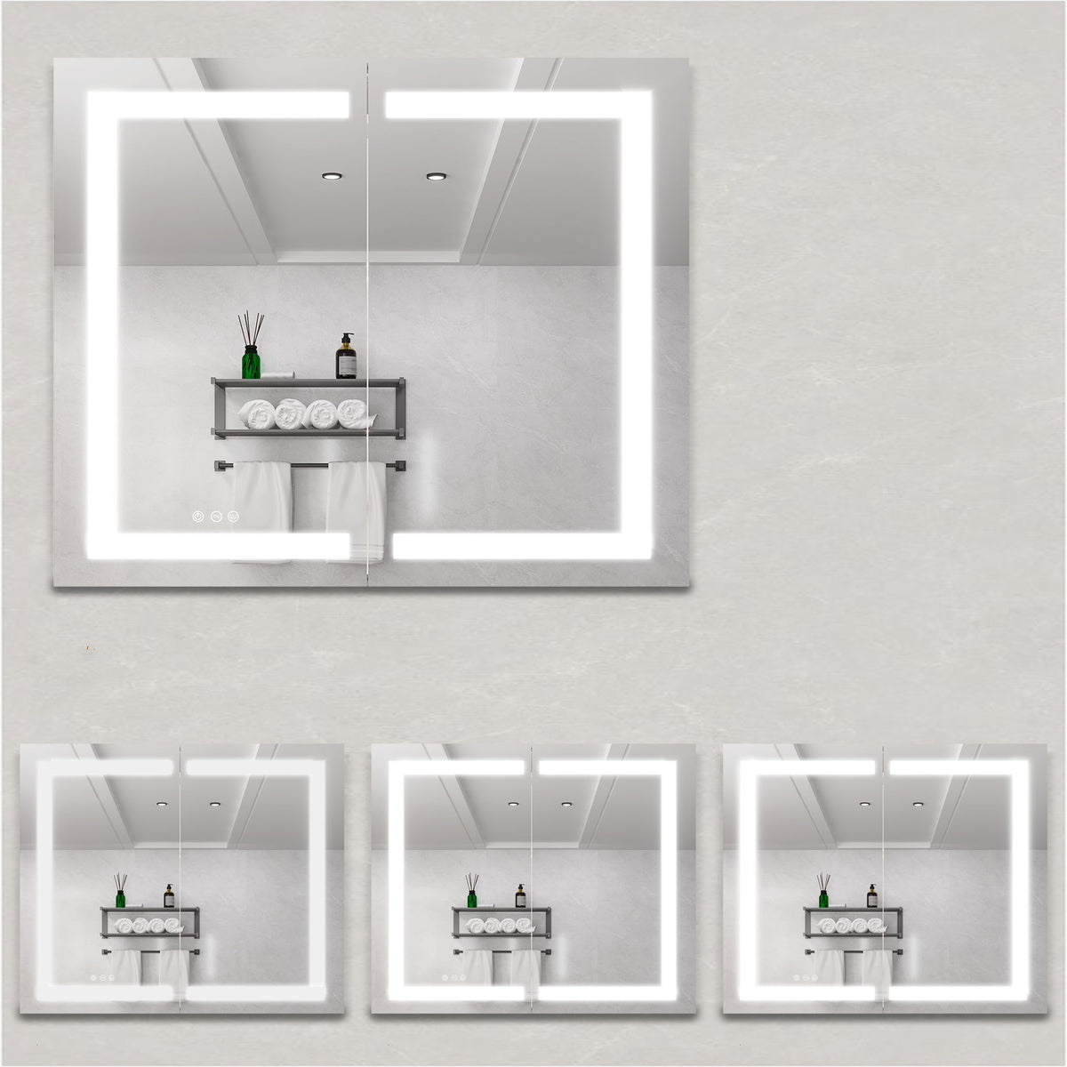 Medicine Cabinet With LED Vanity Mirror, Anti-Fog, Waterproof, Dimmable With Touch Switch