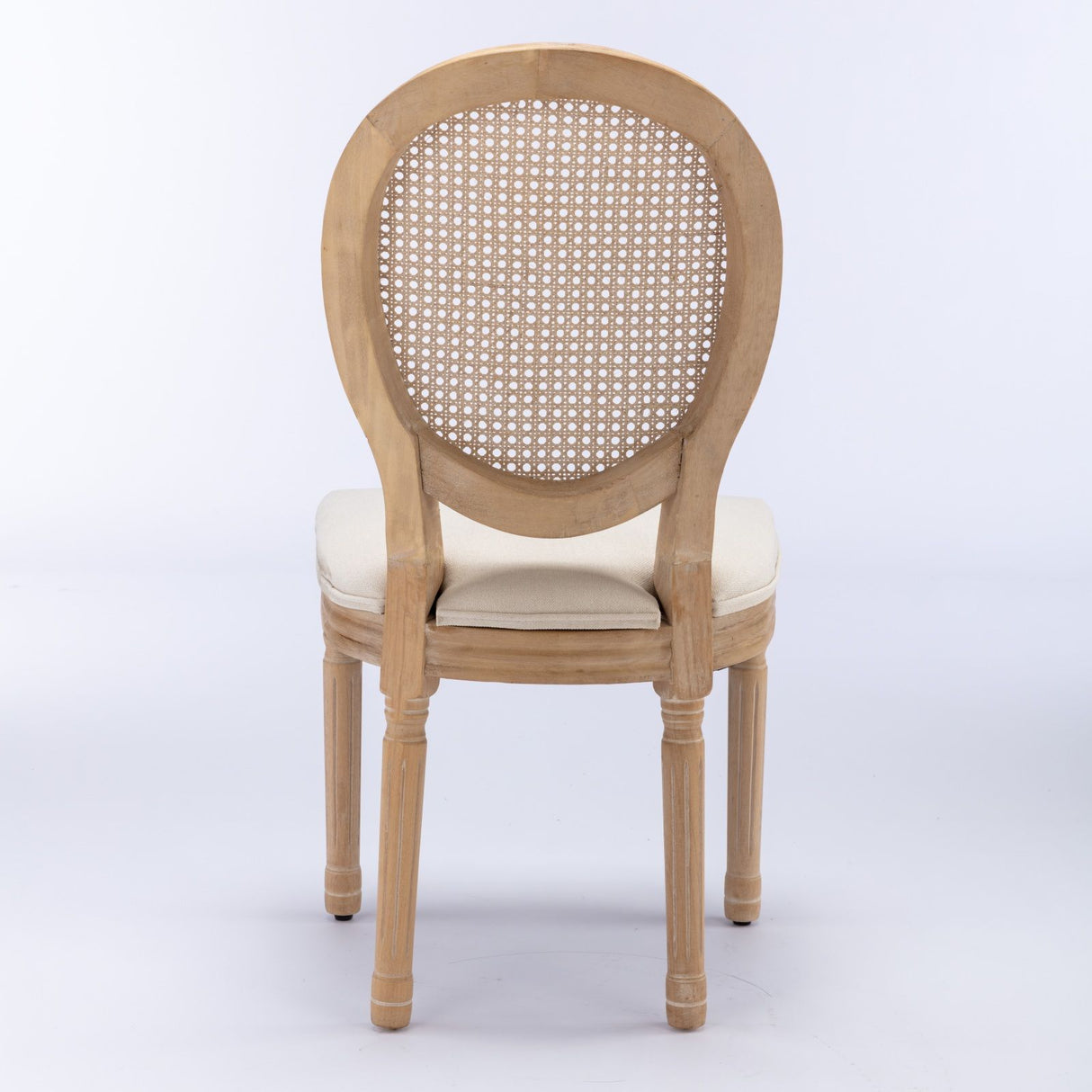 French Style Solid Wood Frame Antique Painting Fabric Rattan Back Dining Chair (Set of 2)