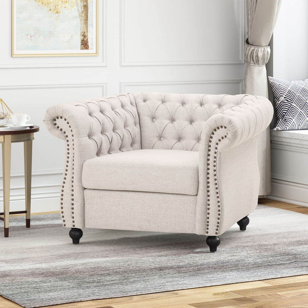 Nexuson - Upholstered Chesterfield Chair With Deep Tufted And Nailhead Trim