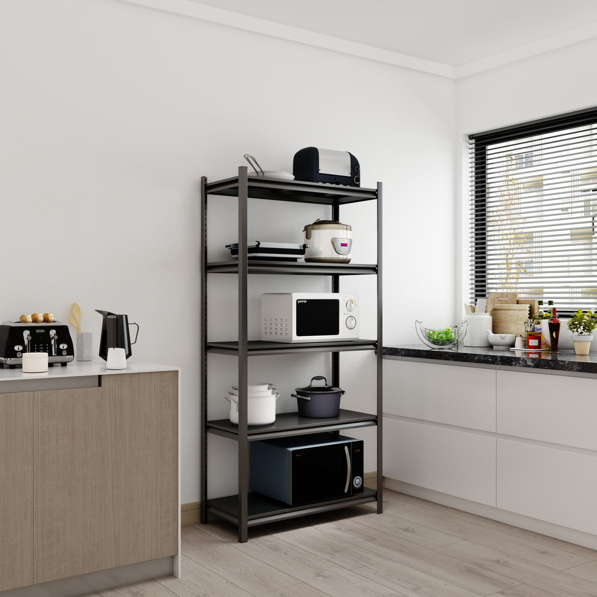 5 Tier Storage Shelves, 2200Lbs Adjustable Metal Shelving Unit - Black