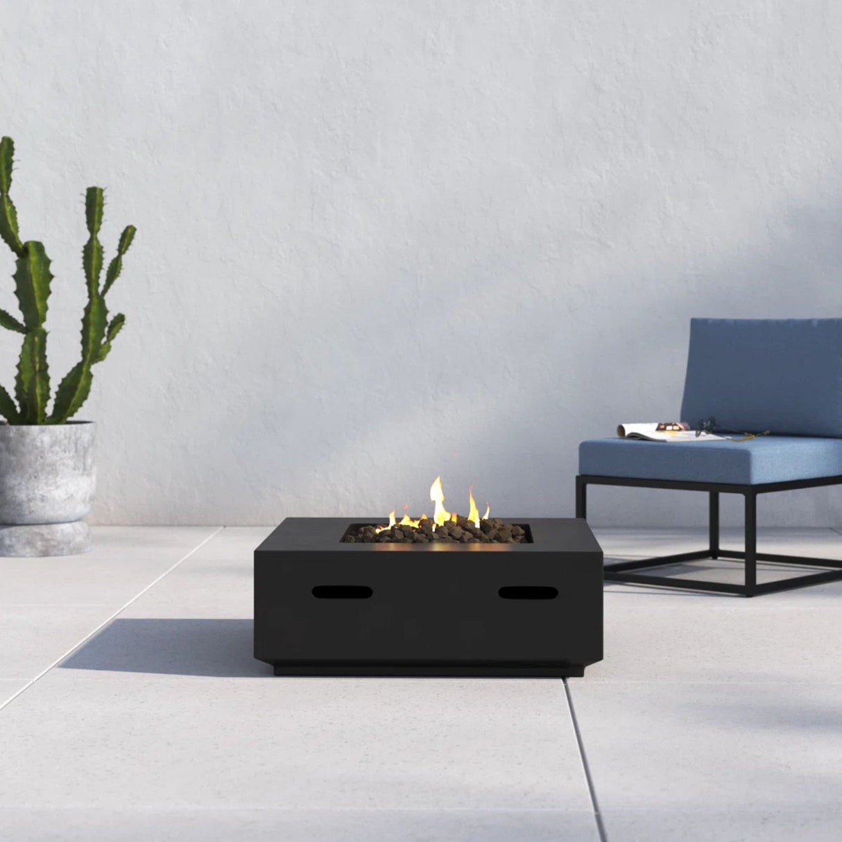 Propane Gas Fire Pit Table Concrete Outdoor Heater 30x11in