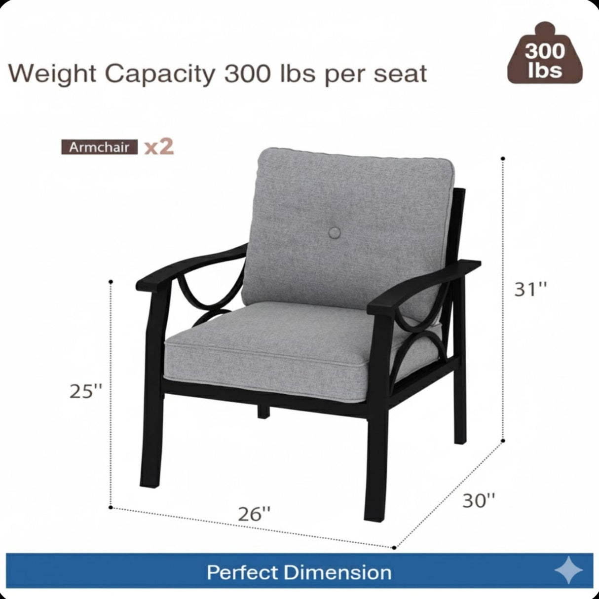 All-Weather Armchairs With Cushions, Modern Sculptural Design (Set of 2)