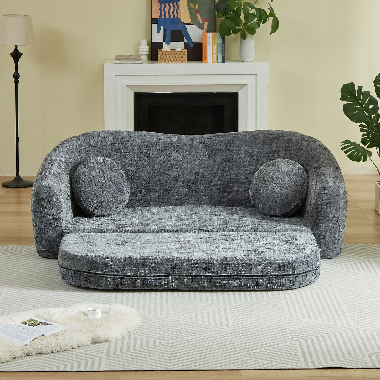 Curved Convertible Sofa, 2 In 1 Frameless Folding Sofa Bed With Pull Out Base And Deep Seat