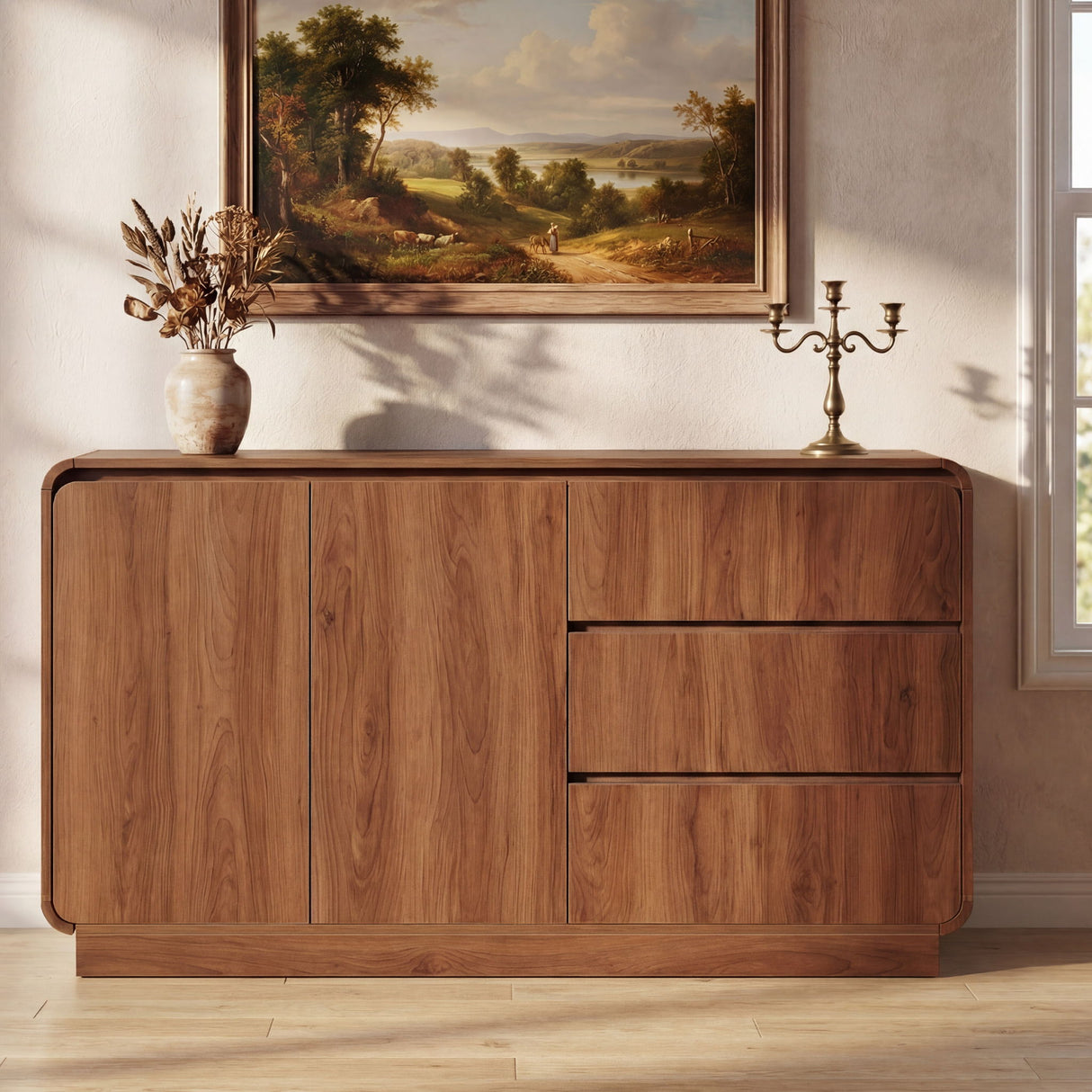 Sideboard, Wide Storage With 2 Doors And 3 Drawers