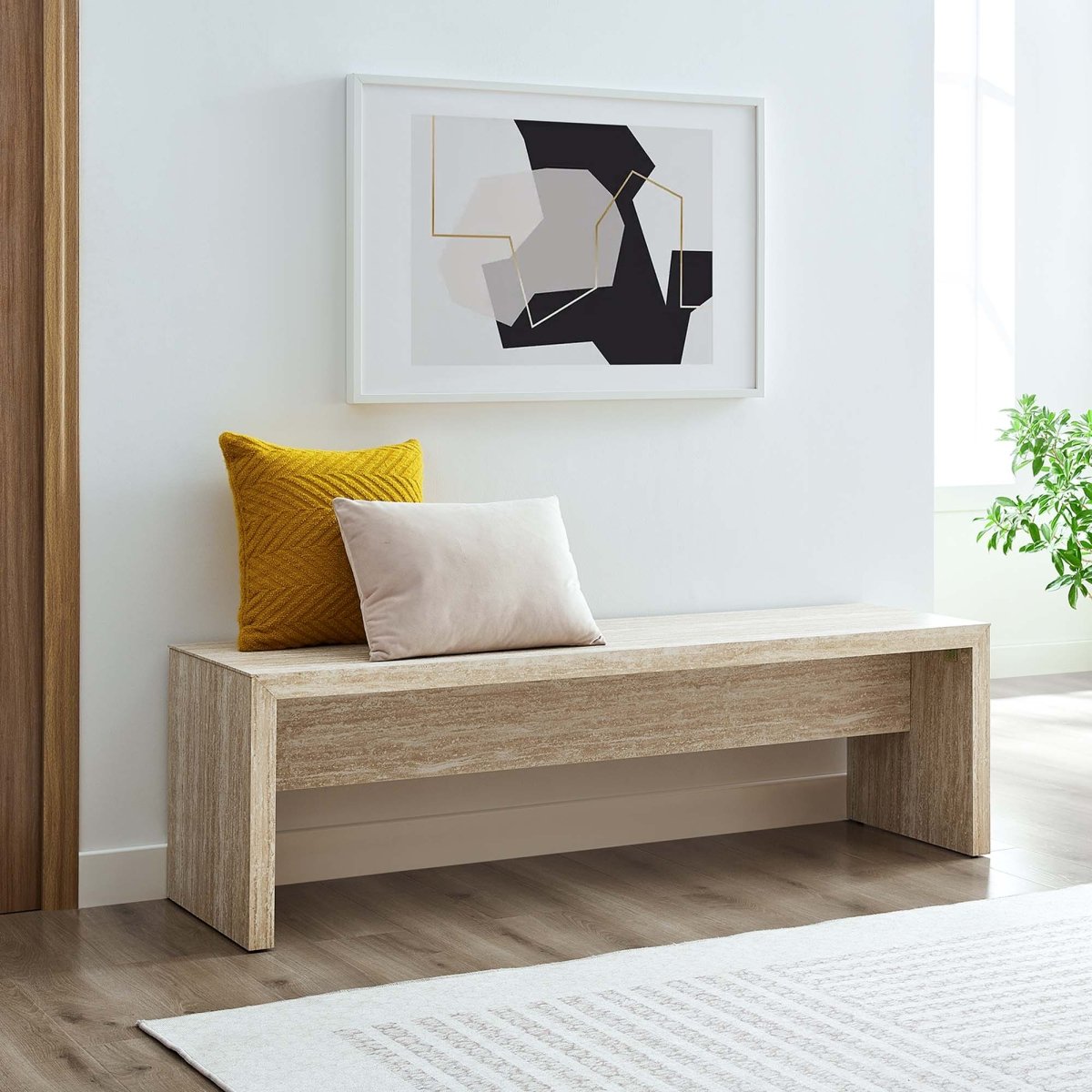 62 Inch Faux Travertine Long Bench with Sleek Modern Silhouette - Benches available at Alpine Outlets in Denver